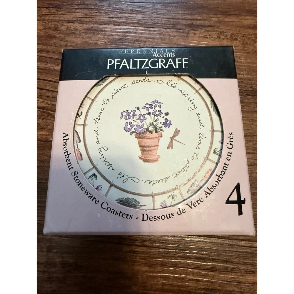 Pfaltzgraff 2002 Perennials Accents Absorbent Stoneware Coasters‎ Set of 4 New